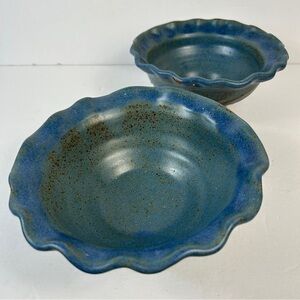 Rustic Blue Stoneware Dinner Bowls (2)